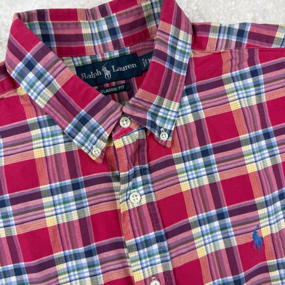 Ralph Lauren Mens XL Classic Fit Plaid Button Down‎ Shirt Red Blue Multi Cotton